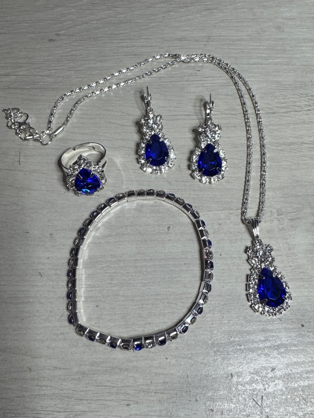 Silver Necklace with Blue Teardrop Pendant - Picture 3 of 6